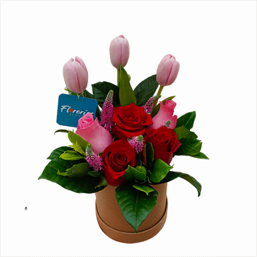 Box de 5 rosas y 3 tulipanes