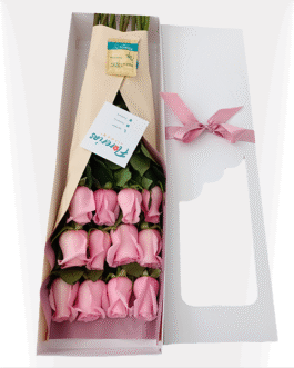 Caja de 12 rosas rosadas