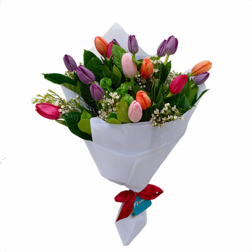 Ramo de 18 tulipanes de diferentes colores