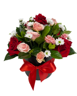 Box de 5 rosas, mini margaritas y mini rosas