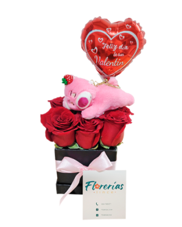 Box de 6 rosas, llavero Lotso y globo pequeño