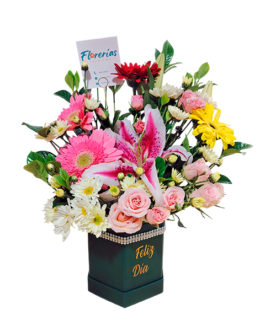 Box de 4 gerberas, liliums, mini rosas y margaritas
