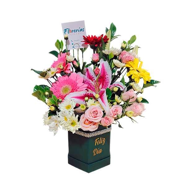 Box de 4 gerberas, liliums, mini rosas y margaritas