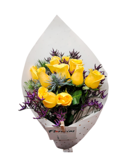 Ramo de 12 rosas amarillas y caspia