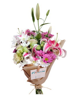 Ramo de lilium, margaritas y lisianthus